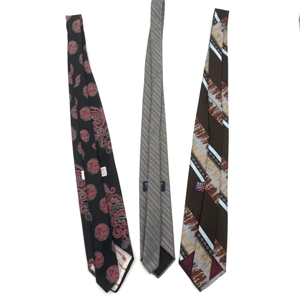 Brittania Men's Neckties Lot of 3 Paisley Striped Geometric Retro Ties